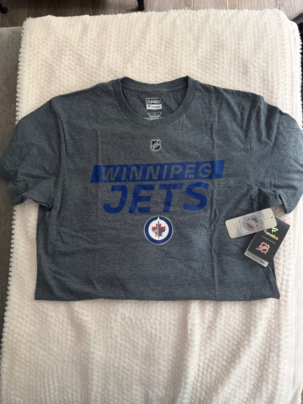 Fanatics Gray Winnipeg Jets Short Sleeve Tee with Blue Logo